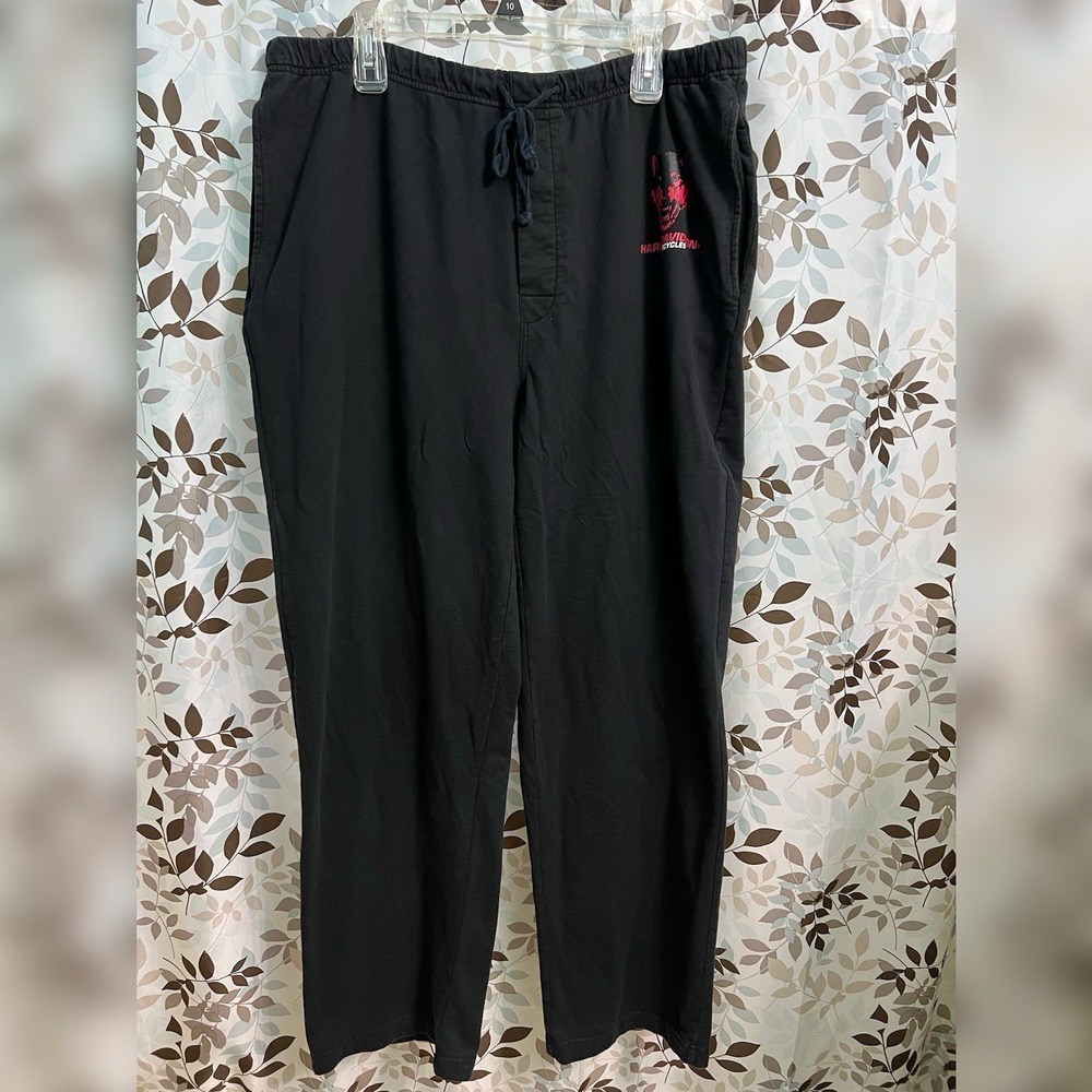Vintage Y2K Harley Davidson Motorcycles Mens XL Wide Leg Pajamas Pants Black - Picture 4 of 9